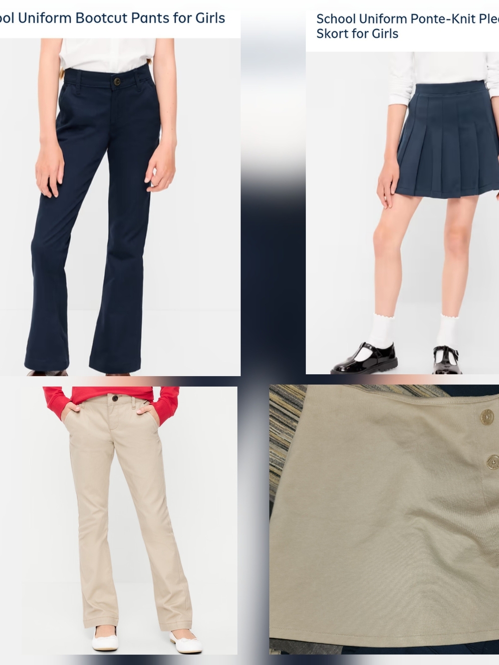 Girls' School Uniform Bootcut Pants & Skorts - Navy & Khaki